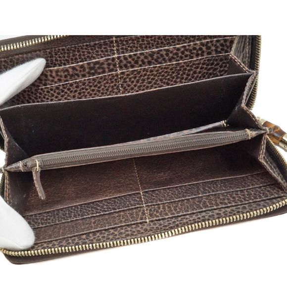 Gucci Zip Long GG Wallet Brown Bamboo Leather - Picture 8 of 12